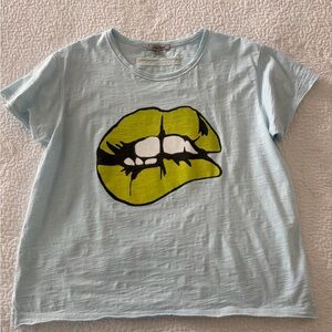 Lisa Todd Light Blue Tee with LOVE BITES Green Graphic